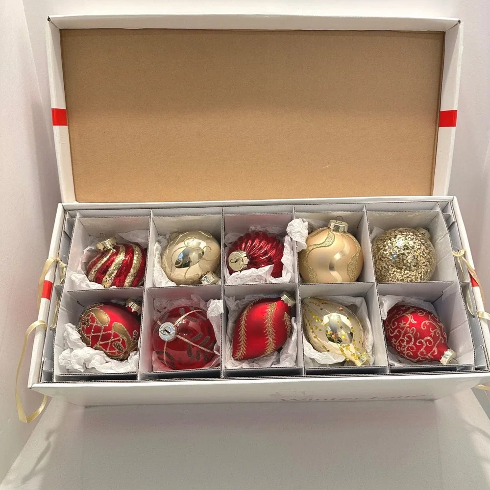 Winter Lane Red Gold Glass Christmas Ornaments Set of 20 Glitter Sequin Assorted